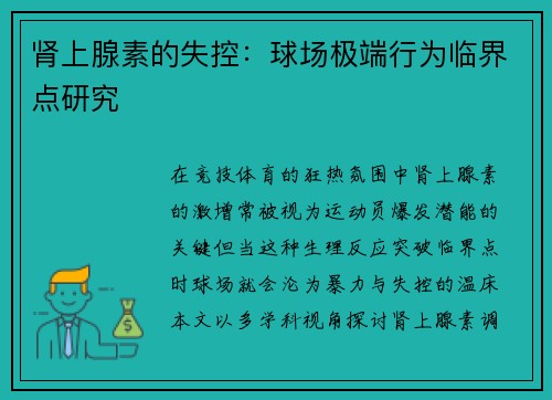 肾上腺素的失控：球场极端行为临界点研究